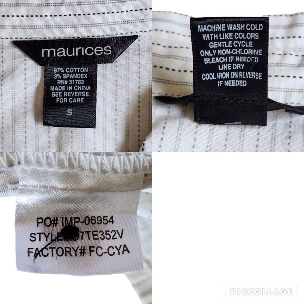 Maurices White Black Pinstripe Collared Short Sleeve Button Front Top sz S - Picture 11 of 11